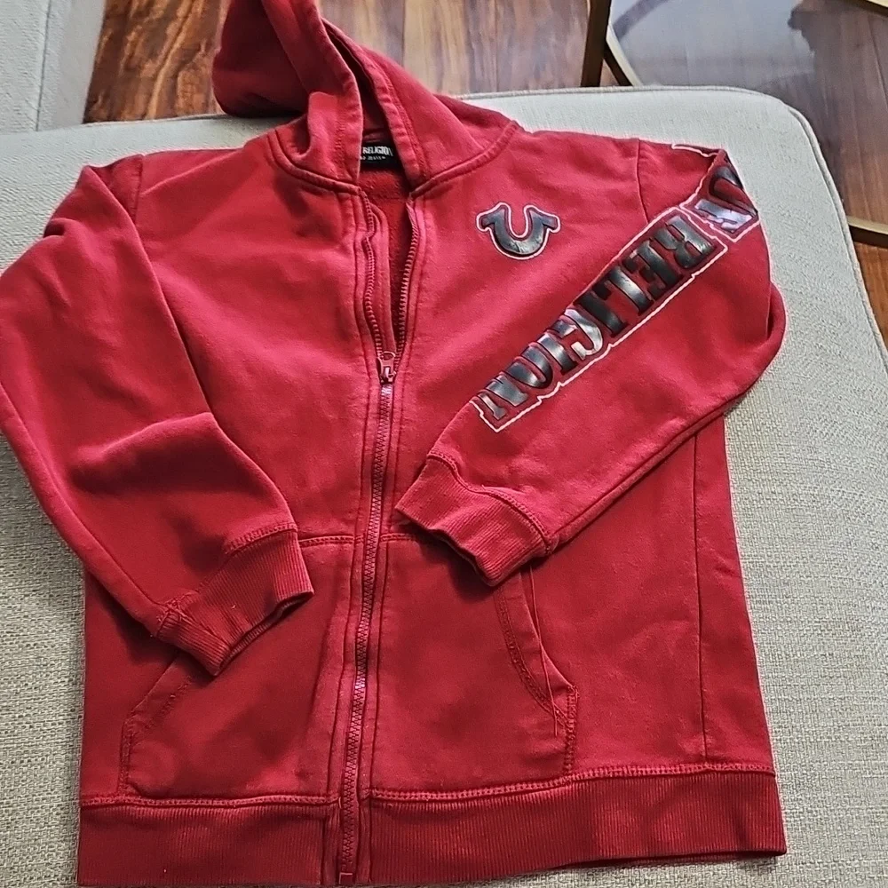 True Religion Red Hoodie with Branded Label Red Juniors Sz Large 14/15